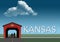 Missouri is featured in this rural themed poster. A red covered bridge, blue sky, a stream and flat grassland are the background