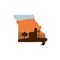 Missouri State Shape with Farm at Sunset w Windmill, Barn, and a