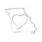 Missouri US state hand drawn pencil sketch outline map with the handwritten heart shape. Vector illustration