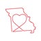 Missouri US state red outline map with the handwritten heart shape. Vector illustration