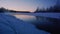 Mist coming off Susitna River in Alaska at dawn