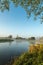 Mist hanging over river Nene in Northamptonshire at sunrise