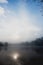 Mist hovering over a cold lake in Goldsworth Park, Surrey, Woking, England