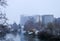 Mist over European parliament building in France