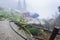 mist over huts in Tiantouzhai village