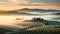 Mist Over Tuscan Countryside: Contemporary Landscapes With Line Aesthetic