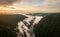 Mist swirling over Cheat River gorge at sunrise near Morgantown WV