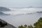 Mist in a valley with rolling hills in layers, Myanmar