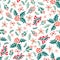 Misteltoes and christmas flowers on a white background. Seamless vector pattern.