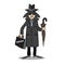 Misterious spy with dark galsses and clothes holding an umbrella and a top secret briefcase