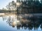 Mistic fog in the morning, lake at dawn with clouds