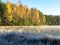 Mistic fog in the morning, lake at dawn with clouds reflected