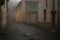 The mistic street in the city, foggy day in Italy