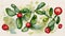 Mistletoe branches with fruits in watercolor