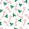 Mistletoe and candycanes christmas pattern