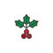 Mistletoe holly branch with berry filled outline icon