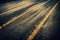 Misty asphalt road highway in smoke cloud closeup. Full frame mysterious wallpaper abstract background with foggy vapor