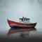 Misty Atmosphere: Old Boat In Dark Gray And Red