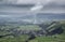 Misty Autumn morning landscape of Derwent Valley from Mam Tor in