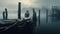 Misty Bird On Pier: A Captivating Photo In The Style Of John Wilhelm