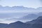 Misty blue Andean mountain landscape background