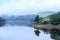 Misty day on Ladybower reservoir, in the Peak District National Park, U.K
