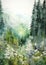 Misty Dreamscape: A Serene Illustration of Arctic Hemlocks and H