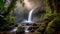 Misty enchanted waterfall in rainforest. Generated with AI