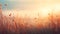 Misty field at sunset. Dreamy ambiance, foggy summer meadow. Generative AI