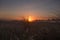 Misty Fields in Farm at Sunrise