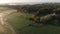 Misty fields in morning birds eye view