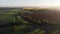 Misty fields in morning birds eye view