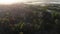 Misty fields in morning birds eye view