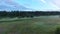 Misty fields in morning birds eye view