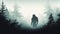Misty Forest Encounter: Captivating Illustration Of Bigfoot In Cryptidcore Style