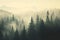 Misty forest in a gloomy landscape, mysterious fog, gloomy forest