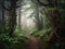 Misty Forest Pathway in the Early Morning