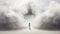 Misty Gothic Landscape: Woman\\\'s Silhouette Emerging From White Fog