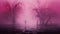 Misty Gothic Landscape: Young Woman Standing In Magenta Fog