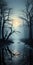 Misty Gothic Landscapes: Reflective Trees In Dark Fantasy Style