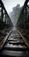 Misty Gothic Railroad Tracks In Abandoned City Building