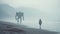 Misty Gothic Robot Walking On The Beach - Movie Still Inspired