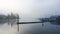 Misty harbor and boat jetty