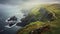 Misty Impressionist Landscape Of Irish Coast With Seaview