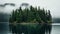 Misty Island With Deciduous Trees: A Whistlerian Cabincore Nature Study