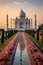 Misty Morning Majesty: Taj Mahals Iconic Beauty in Golden Sunlight