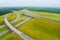 Misty morning over a desolate country road with bridge across US 65 Highway near Satsuma, Alabama