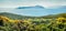 Misty morning panorama of Ionian islands. Colorful spring view of Lefcada island, Greece, Europe. Bright seascape of Ionia Sea.