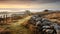 Misty Morning: Stone Wall And Serene Archipelago On English Moors