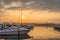 Misty Morning sunrise on the Potomac - Boats rest in the harbor